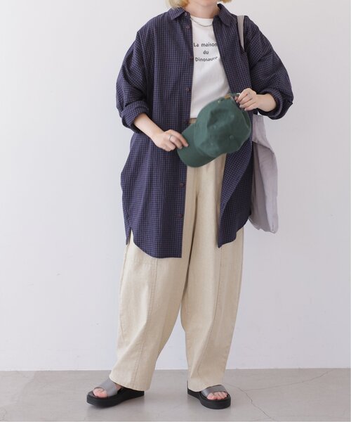DOUBLE NAME(ダブルネーム)の「地球BACK刺しゅうチェックシャツワンピース(シャツワンピース・レディース・ブラウン/グリーン/ネイビー・FREE)」の9枚目の写真