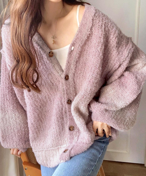 mily bilet（ミウィビレット）の「【mily bilet】ラフに旬顔スタイル。配色グラデーション ニットカーディガン（カーディガン/ボレロ・レディース・ブラック/ブラウン/ピンク/イエロー・LARGE/MEDIUM/SMALL/X-LARGE）」の4枚目の写真