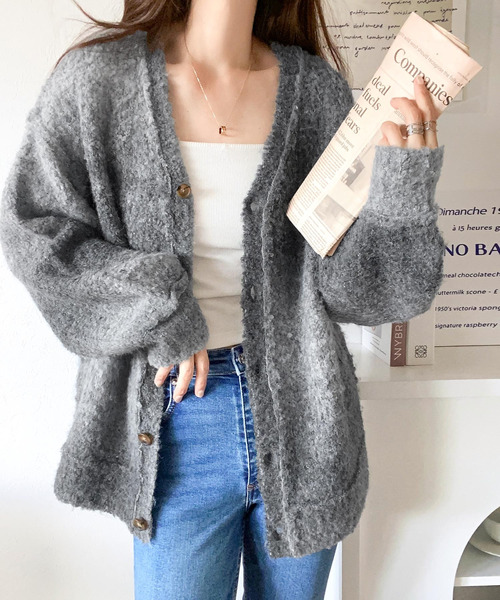 mily bilet（ミウィビレット）の「【mily bilet】ラフに旬顔スタイル。配色グラデーション ニットカーディガン（カーディガン/ボレロ・レディース・ブラック/ブラウン/ピンク/イエロー・LARGE/MEDIUM/SMALL/X-LARGE）」の8枚目の写真