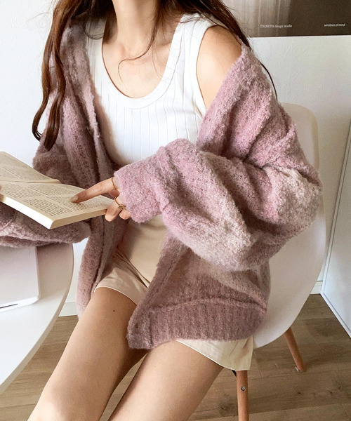 mily bilet（ミウィビレット）の「【mily bilet】ラフに旬顔スタイル。配色グラデーション ニットカーディガン（カーディガン/ボレロ・レディース・ブラック/ブラウン/ピンク/イエロー・LARGE/MEDIUM/SMALL/X-LARGE）」の12枚目の写真