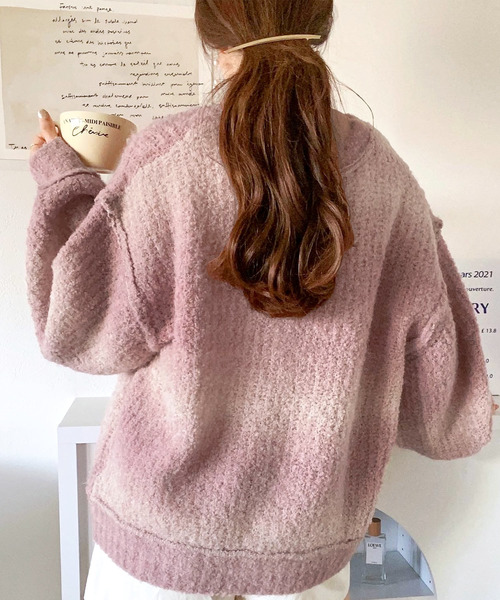 mily bilet（ミウィビレット）の「【mily bilet】ラフに旬顔スタイル。配色グラデーション ニットカーディガン（カーディガン/ボレロ・レディース・ブラック/ブラウン/ピンク/イエロー・LARGE/MEDIUM/SMALL/X-LARGE）」の21枚目の写真