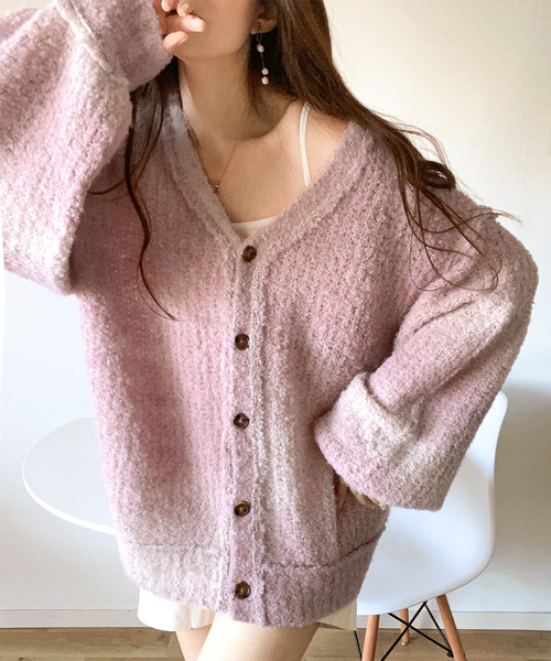 mily bilet（ミウィビレット）の「【mily bilet】ラフに旬顔スタイル。配色グラデーション ニットカーディガン（カーディガン/ボレロ・レディース・ブラック/ブラウン/ピンク/イエロー・LARGE/MEDIUM/SMALL/X-LARGE）」の14枚目の写真