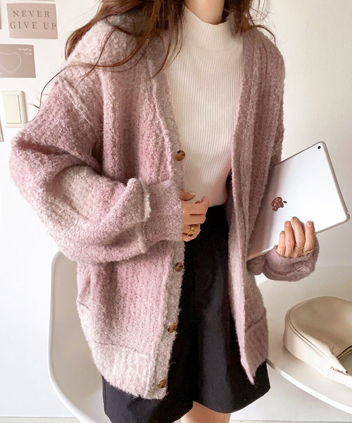 mily bilet（ミウィビレット）の「【mily bilet】ラフに旬顔スタイル。配色グラデーション ニットカーディガン（カーディガン/ボレロ・レディース・ブラック/ブラウン/ピンク/イエロー・LARGE/MEDIUM/SMALL/X-LARGE）」の13枚目の写真