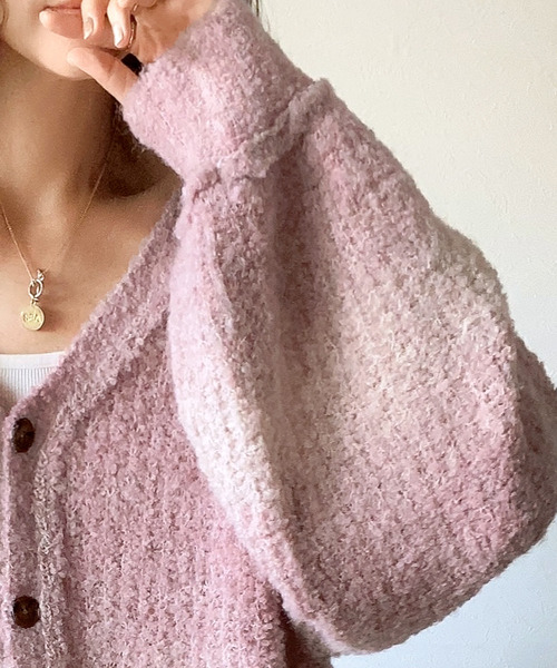 mily bilet（ミウィビレット）の「【mily bilet】ラフに旬顔スタイル。配色グラデーション ニットカーディガン（カーディガン/ボレロ・レディース・ブラック/ブラウン/ピンク/イエロー・LARGE/MEDIUM/SMALL/X-LARGE）」の20枚目の写真