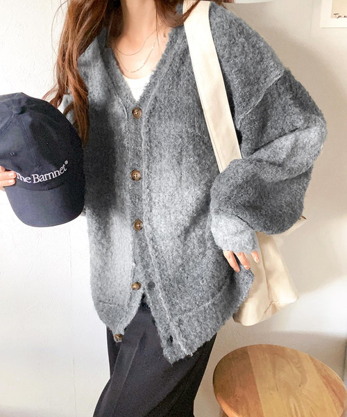 mily bilet（ミウィビレット）の「【mily bilet】ラフに旬顔スタイル。配色グラデーション ニットカーディガン（カーディガン/ボレロ・レディース・ブラック/ブラウン/ピンク/イエロー・LARGE/MEDIUM/SMALL/X-LARGE）」の5枚目の写真