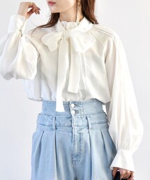 quaranciel:〈洗濯機可能〉ソフト ボリューム スリーブ ボウタイ ブラウス