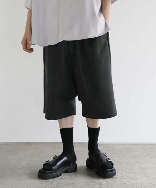 ルーズシルエットドレープサルエルワイドショーツ TR/裏毛スウェット
