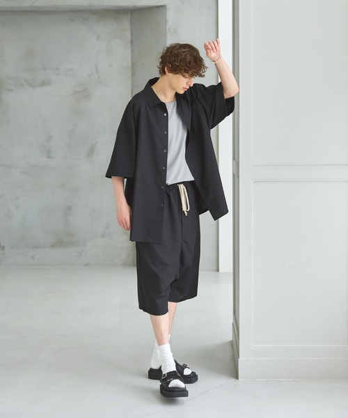 ルーズシルエットドレープサルエルワイドショーツ TR/裏毛スウェット