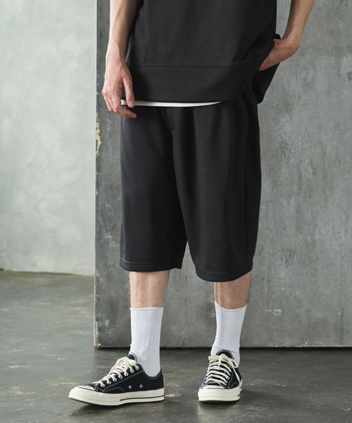 ルーズシルエットドレープサルエルワイドショーツ TR/裏毛スウェット