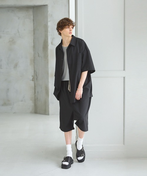 civarize Aラインドレープサルエル ルーズシルエットドレープサルエルワイドショーツ TR/裏毛
