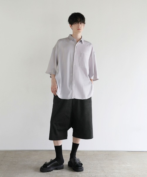 ルーズシルエットドレープサルエルワイドショーツ TR/裏毛スウェット