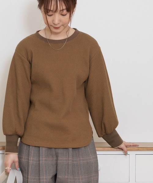 セール】ボリュームスリーブワッフルプルオーバー（Tシャツ/カットソー  