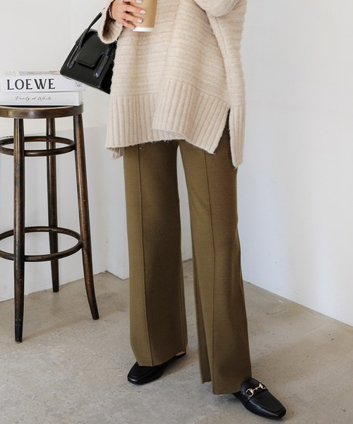 andme（アンドミー）の「ストレッチピンタックニットパンツ（その他パンツ・レディース・ブラック/オレンジ/グレー/クリーム/カーキ/ブルー系その他/ライトベージュ/グレー系/ブラウン・M/L）」の7枚目の写真