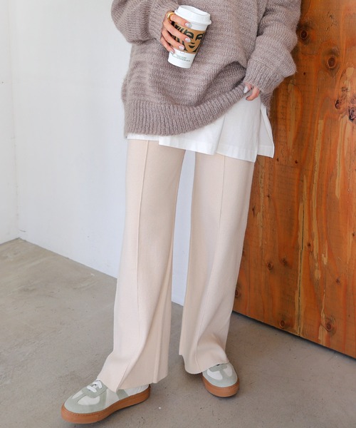 andme（アンドミー）の「ストレッチピンタックニットパンツ（その他パンツ・レディース・ブラック/オレンジ/グレー/クリーム/カーキ/ブルー系その他/ライトベージュ/グレー系/ブラウン・M/L）」の5枚目の写真