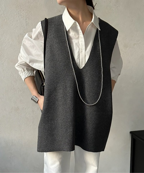 DouDou（ドゥドゥ）の「圧縮ウール深Vベスト（ベスト）」 - WEAR