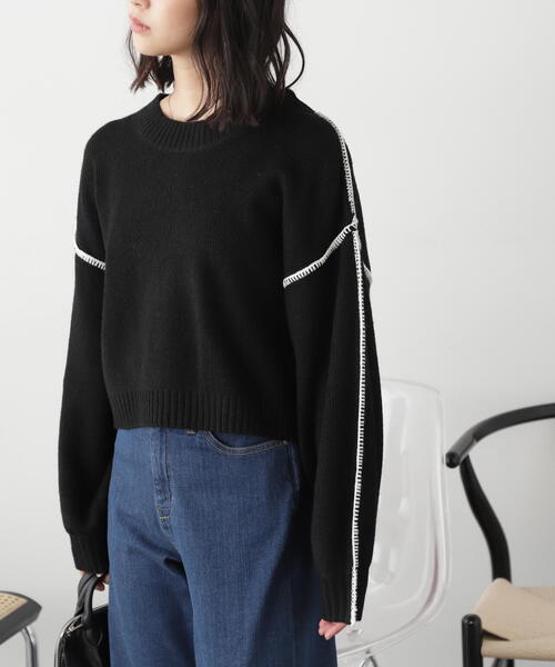 FREE'S MART（フリーズマート）の「◆杢ストレッチ総針配色ステッチニット（ニット/セーター・レディース・グリーン/パープル/ホワイト/ベージュ/ブラック・FREE）」の22枚目の写真