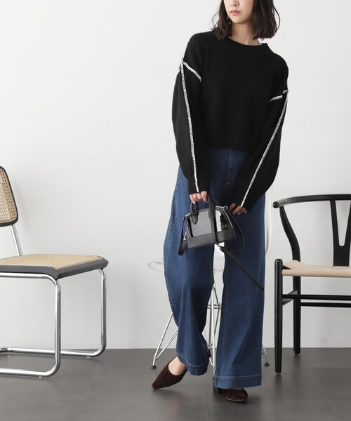 FREE'S MART（フリーズマート）の「◆杢ストレッチ総針配色ステッチニット（ニット/セーター・レディース・グリーン/パープル/ホワイト/ベージュ/ブラック・FREE）」の10枚目の写真