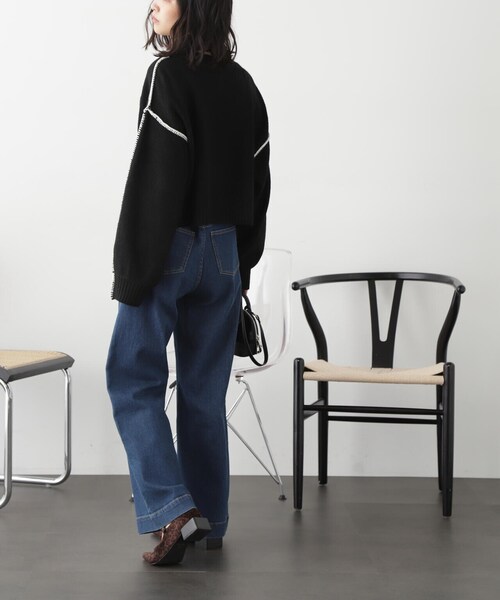 FREE'S MART（フリーズマート）の「◆杢ストレッチ総針配色ステッチニット（ニット/セーター・レディース・グリーン/パープル/ホワイト/ベージュ/ブラック・FREE）」の12枚目の写真