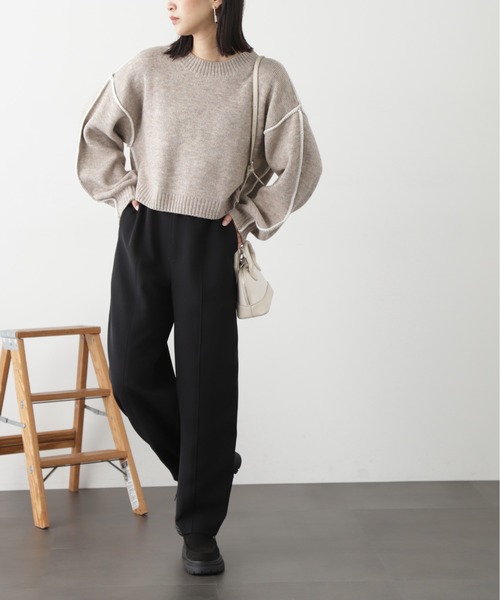 FREE'S MART（フリーズマート）の「◆杢ストレッチ総針配色ステッチニット（ニット/セーター・レディース・グリーン/パープル/ホワイト/ベージュ/ブラック・FREE）」の13枚目の写真