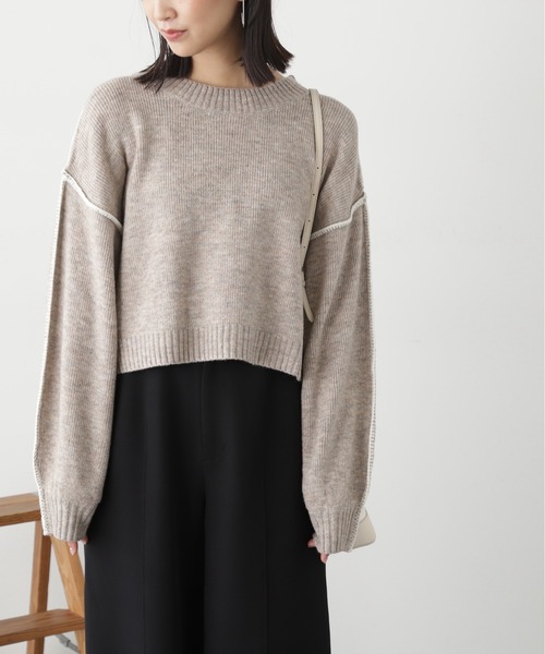 FREE'S MART（フリーズマート）の「◆杢ストレッチ総針配色ステッチニット（ニット/セーター・レディース・グリーン/パープル/ホワイト/ベージュ/ブラック・FREE）」の15枚目の写真