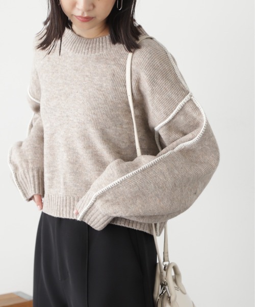 FREE'S MART（フリーズマート）の「◆杢ストレッチ総針配色ステッチニット（ニット/セーター・レディース・グリーン/パープル/ホワイト/ベージュ/ブラック・FREE）」の16枚目の写真