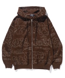 XLARGE | EMBROIDERED ALLOVER LOGO ZIP UP HOODED SWEATSHIRT(パーカー)