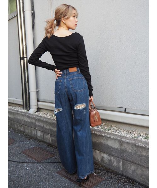 EVRIS（エヴリス）の「スクエアネッククロップドトップス（Tシャツ/カットソー・レディース・ブラック/グレー/ホワイト・FREE）」の18枚目の写真