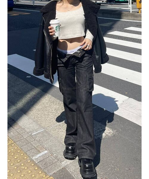 EVRIS（エヴリス）の「スクエアネッククロップドトップス（Tシャツ/カットソー・レディース・ブラック/グレー/ホワイト・FREE）」の14枚目の写真