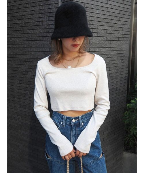 EVRIS（エヴリス）の「スクエアネッククロップドトップス（Tシャツ/カットソー・レディース・ブラック/グレー/ホワイト・FREE）」の12枚目の写真