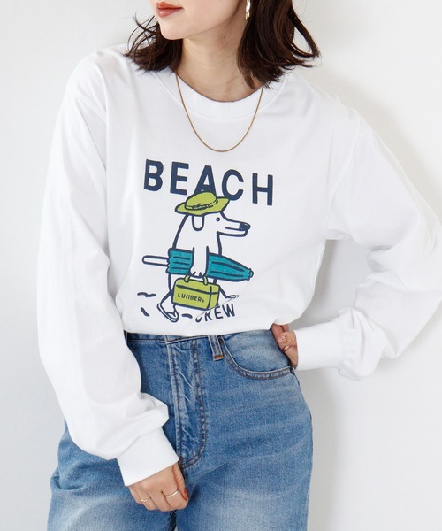 LUMBER（ランバー）の「LUMBER プリントロングTシャツ（Tシャツ/カットソー・メンズ・オレンジ/ベージュ/ホワイト/ブラック系1/ベージュ系2/ホワイト系4/ホワイト系1/オリーブ/ブラック/ホワイト系2/グレー/ベージュ系1/ホワイト系3/ブラック系2/ホワイト系5/オレンジ系1/グレー系その他/オリーブ系1・S/M/L/LL）」の5枚目の写真