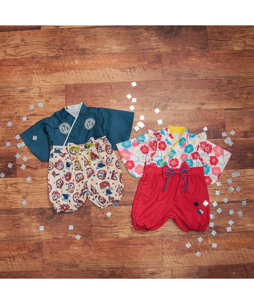 BREEZE（ブリーズ）の「袴風カバーオール（ロンパース・キッズ・グレー/レッド・80/60/70）」の3枚目の写真