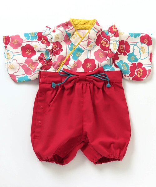 BREEZE（ブリーズ）の「袴風カバーオール（ロンパース・キッズ・グレー/レッド・80/60/70）」の4枚目の写真