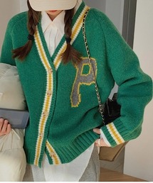 配色カレッジニットカーディガン