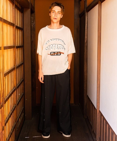 masterkey(マスターキー)の「mn2884-WABISABI 丸胴ニットTシャツ(ニット/セーター・メンズ・イエロー/ホワイト・FREE)」の14枚目の写真