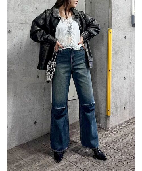 EVRIS（エヴリス）の「ビンテージライクフェイクレザーブルゾン（ブルゾン・レディース・ブラック/ブラウン・FREE）」の5枚目の写真