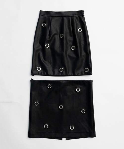 PRANK PROJECT（プランクプロジェクト）の「アイレットヴィーガンレザースカート / Eyelet Vegan Leather Skirt（スカート・レディース・ベージュ/ブラック・38/36）」の21枚目の写真