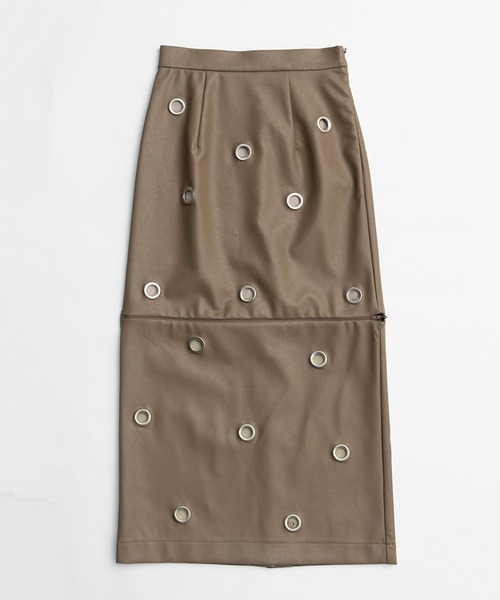 PRANK PROJECT（プランクプロジェクト）の「アイレットヴィーガンレザースカート / Eyelet Vegan Leather Skirt（スカート・レディース・ベージュ/ブラック・38/36）」の15枚目の写真