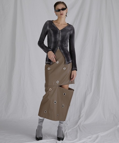 PRANK PROJECT（プランクプロジェクト）の「アイレットヴィーガンレザースカート / Eyelet Vegan Leather Skirt（スカート・レディース・ベージュ/ブラック・38/36）」の8枚目の写真