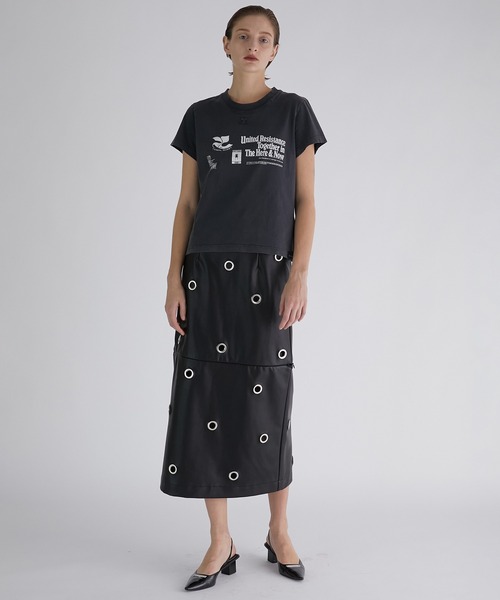 PRANK PROJECT（プランクプロジェクト）の「アイレットヴィーガンレザースカート / Eyelet Vegan Leather Skirt（スカート・レディース・ベージュ/ブラック・38/36）」の3枚目の写真