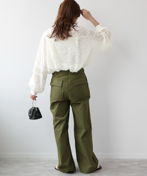 JOURNAL STANDARD relume（ジャーナルスタンダード　レリューム）の「《追加2》フラワージャガードスリーブタックブラウス（シャツ/ブラウス・レディース・ホワイト・FREE）」の10枚目の写真