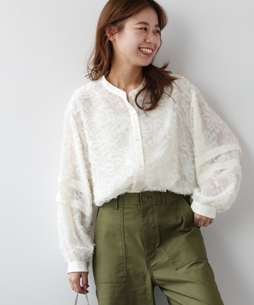 JOURNAL STANDARD relume（ジャーナルスタンダード　レリューム）の「《追加2》フラワージャガードスリーブタックブラウス（シャツ/ブラウス・レディース・ホワイト・FREE）」の12枚目の写真