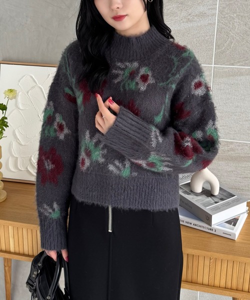 clear（クリア）の「ラメ入りジャカードニットトップス≪STAY MOTION≫（ニット/セーター・レディース・チャコールグレー/グレー・F）」の2枚目の写真