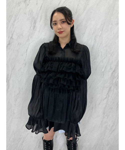 jouetie(ジュエティ)の「ボリュームスリーブシアーシャツ(シャツ/ブラウス・レディース・ピンク/オレンジ/オフホワイト/ブラック・MEDIUM)」の5枚目の写真