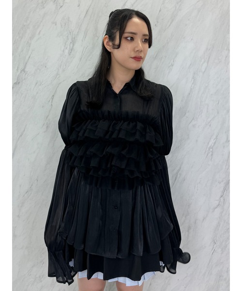 jouetie(ジュエティ)の「ボリュームスリーブシアーシャツ(シャツ/ブラウス・レディース・ピンク/オレンジ/オフホワイト/ブラック・MEDIUM)」の7枚目の写真