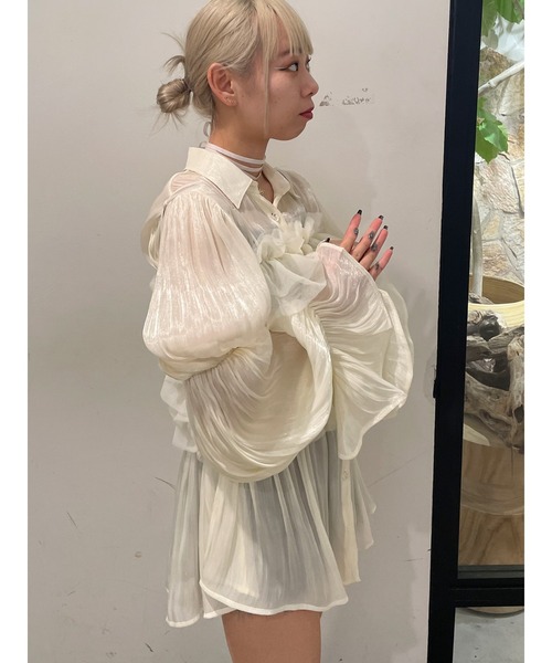 jouetie(ジュエティ)の「ボリュームスリーブシアーシャツ(シャツ/ブラウス・レディース・ピンク/オレンジ/オフホワイト/ブラック・MEDIUM)」の12枚目の写真