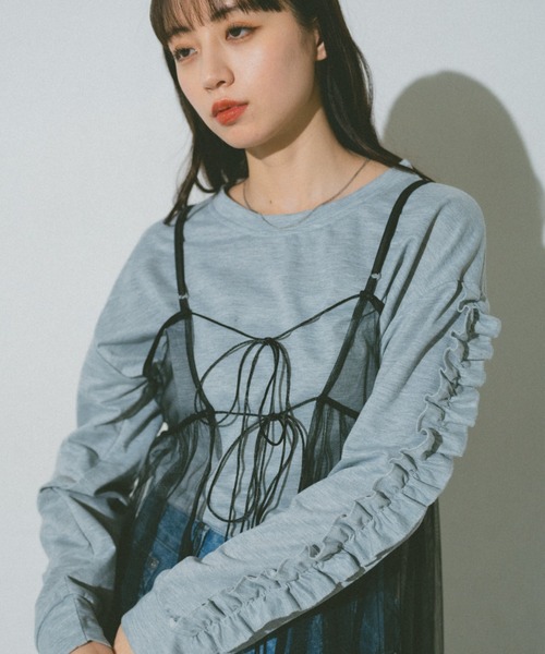 VANNIE U(ヴァニーユー)の「フリルスリーブロンT(Tシャツ/カットソー・レディース・グレー/ブラック・FREE)」の15枚目の写真