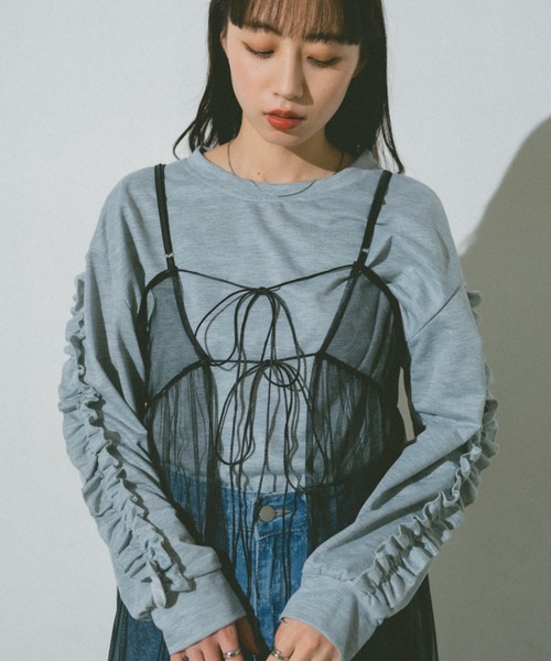 VANNIE U(ヴァニーユー)の「フリルスリーブロンT(Tシャツ/カットソー・レディース・グレー/ブラック・FREE)」の13枚目の写真