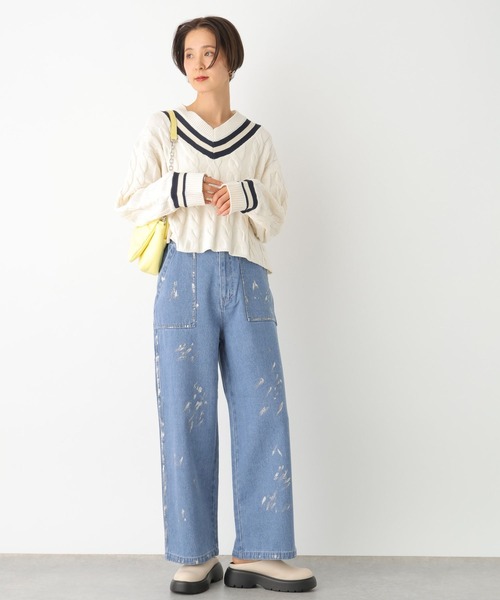 LEPSIM（レプシィム）の「7ゲージラインケーブルプルオーバー　101995（ニット/セーター・レディース・オフホワイト/ネイビー・FREE）」の3枚目の写真