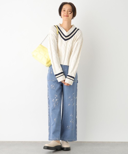 LEPSIM（レプシィム）の「7ゲージラインケーブルプルオーバー　101995（ニット/セーター・レディース・オフホワイト/ネイビー・FREE）」の4枚目の写真