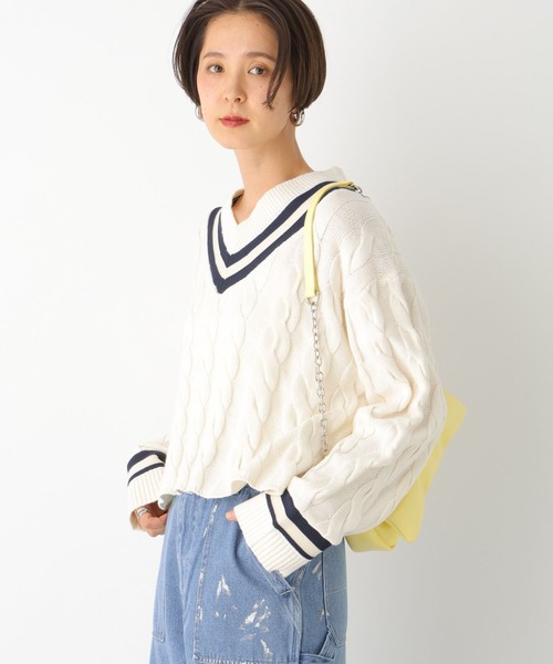 LEPSIM（レプシィム）の「7ゲージラインケーブルプルオーバー　101995（ニット/セーター・レディース・オフホワイト/ネイビー・FREE）」の10枚目の写真